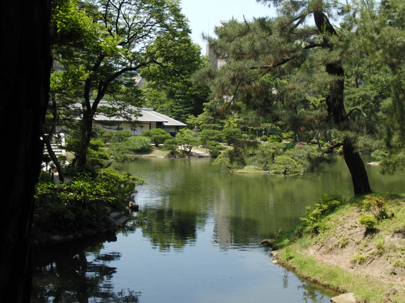 池を挟んでの景色